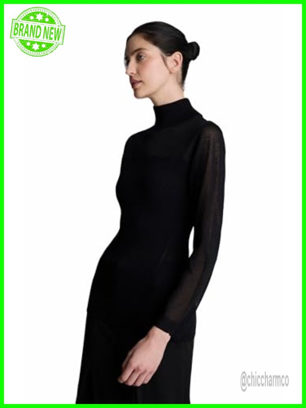 Long Sleeve Sheer Mockneck Knit Sweater Pullover Officewear